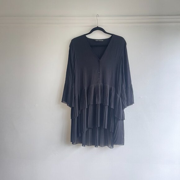 ZARA Pleated Blouse, Oversized, Black High Low Tunic Size XS - Picture 8 of 8